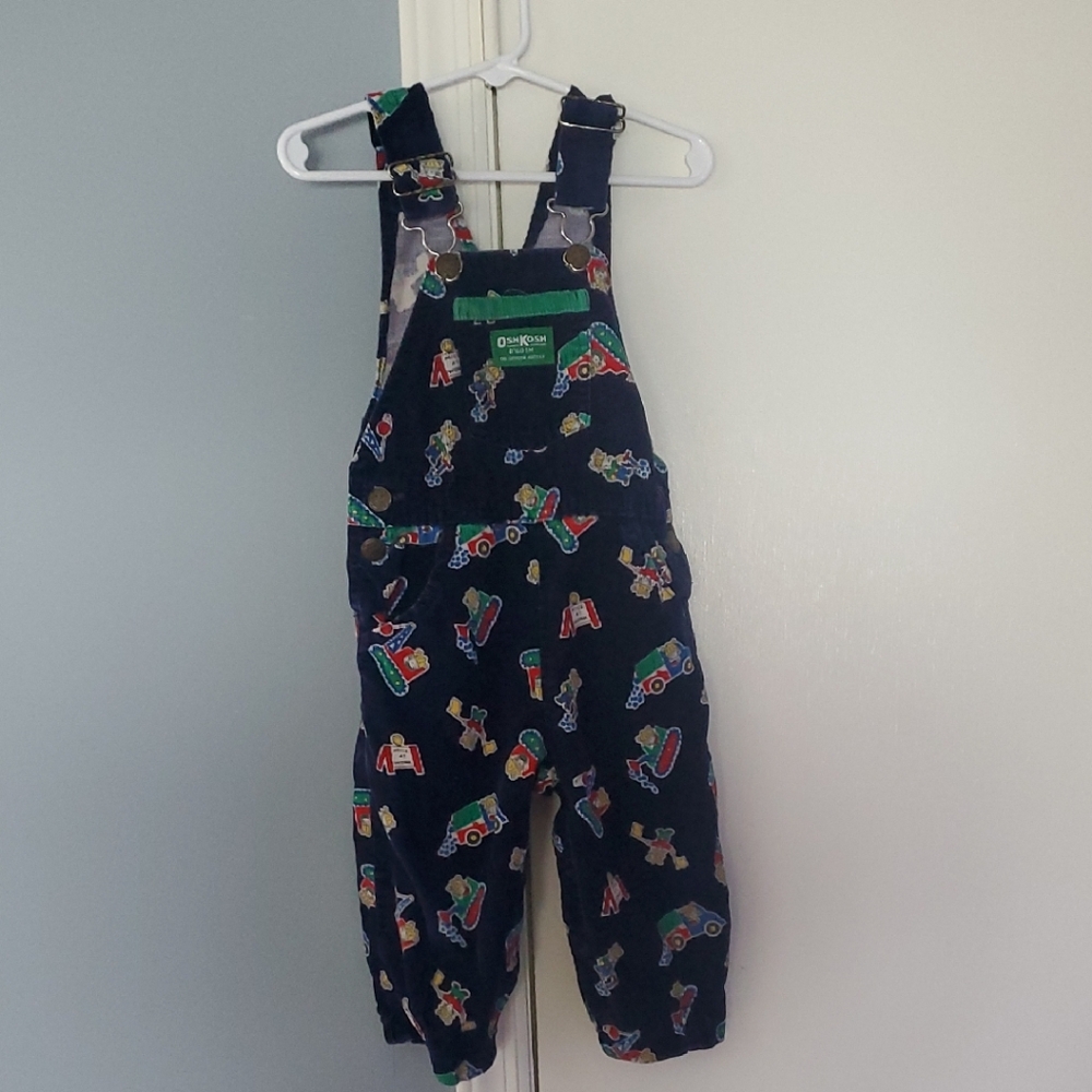 OshKosh B'gosh Blue Overalls Construction Theme Vintage Retro 90s